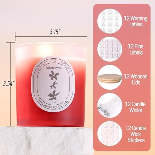 REISEN 12 Pcs 10oz Gradient Red Candle Jars for Candle Making Kit - Image 2
