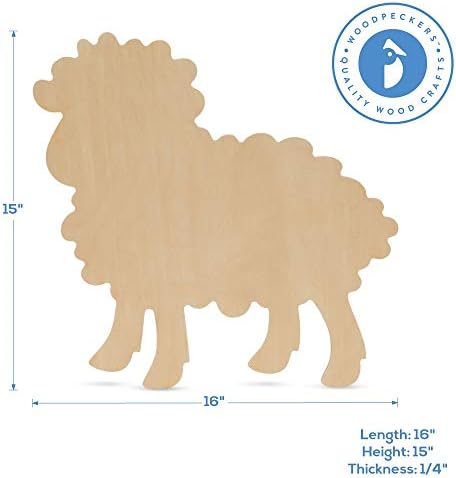 Large Wooden Lamb Cutouts 16 inch x 15 inch, Pack of 3 Unfinished Wood Cutouts to Paint for Easter Spring Crafts, DIY Door Hanger, and Party Decorations, by Woodpeckers - Image 2