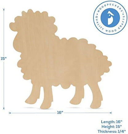 Large Wooden Lamb Cutouts 16 inch x 15 inch, Pack of 3 Unfinished Wood Cutouts to Paint for Easter Spring Crafts, DIY Door Hanger, and Party Decorations, by Woodpeckers - Image 2