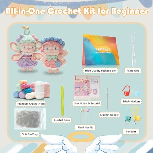 Crochet Kit for Beginners, Crochet Starter Kit with Step-by-Step Video Tutorials, Easy Beginner Crochet Kit for Adults, Crochet Animals Crafts Crochet Kits, Easy Knitting Kit. (Cute Angel 2 Pick) - Image 2