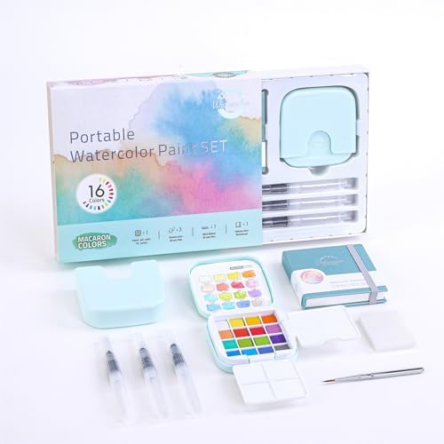 Watercolor Paint, Mini 16-Color Solid Paint Kit Gift Set Macaron Colors by Unknown