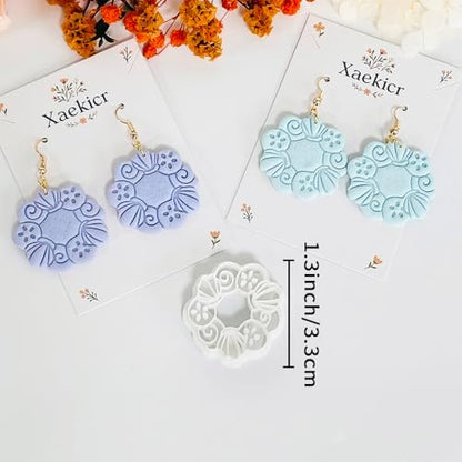 Xaekicr Floral Wreath Polymer Clay Cutters for Earrings – Clay Earring Cutters Set with Nature Pattern, Clay Tools for DIY Jewelry Making - Image 3