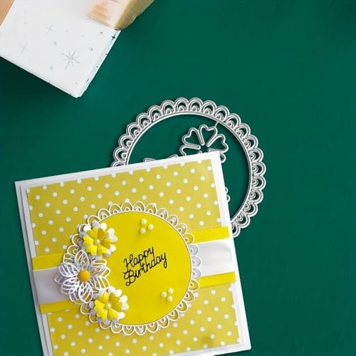 Lapoo Flowers Cutting Die for Scrapbooking - Durable Metal Cutting Die for DIY Scrapbook Photo Album Decorative Paper Card, Metal Card Making Supplies (Flowers and Round Border 3.9 x 3.9 in) - Image 3