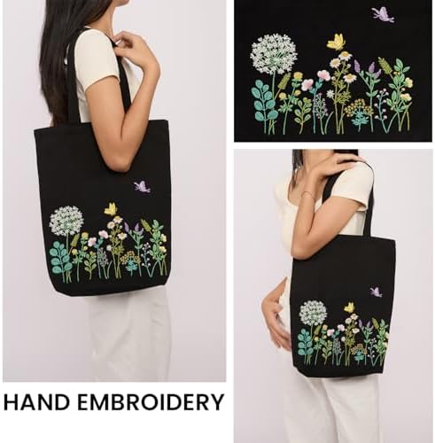 CREAWONDER Canvas Tote Bag Embroidery Kit with Pattern for Beginners, Arts and DIY Embroidery Crafts Kits for Adults, Include Instructions, Embroidery Hoops, Color Threads and Tool - Image 2