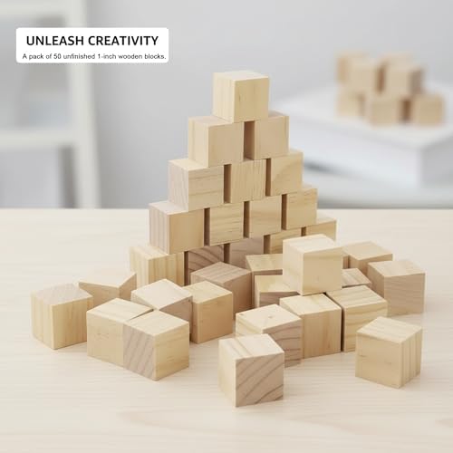 1 Inch Wood Blocks for Crafts, Unfinished Wood Cubes, Natural Blank Square Wooden Blocks, Wooden Cubes for Arts Crafts DIY Projects（1 * 1 * 1 inch，50Pcs） - Image 2
