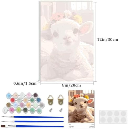 Lxmsja Fluffy Lamb Paint by Numbers Kit for Adults, Lamb Flower Acrylic Paint by Numbers for Adults Beginner, DIY Craft Supplies Oil Painting Kits for Home Wall Decor 8x12 inch (Framed) - Image 4