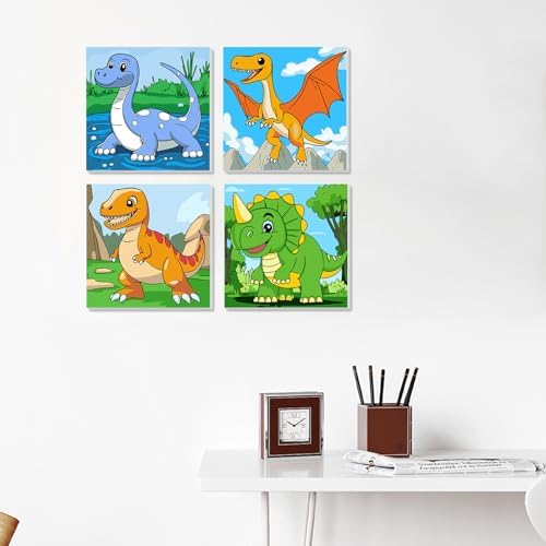 MVVMTOP 4 Pack Paint by Numbers Kit for Adults Beginner with Wooden Frame, Easy DIY Dragon Acrylic on Canvas Paint Painting Kits, for Home Wall Decoration Arts Crafts 7.8x7.8inch - Image 6