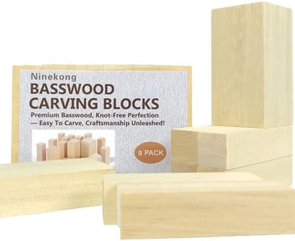 Ninekong 9PCS Basswood Carving Blocks with 2 Sizes，Whittling Wood Carving Kit,Soft Basswood for Carving(4"x1"x1",4"x2"x2") by Unknown