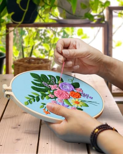 TINDTOP 4 Sets Embroidery Kit for Adults, Floral Embroidery Practice Kit for Beginners Include Embroidery Cloth Hoops Threads for Craft Lover Hand Stitch with Embroidery Skill Techniques - Image 4