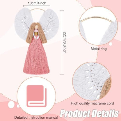 Macrame Kits for Adults Beginners 3 Set Angel Macrame Kit Boho Angel Decor with Instruction for Macrame Starters Macrame Wall Hanging Kit Home Bedroom Hallway Decor - Image 3