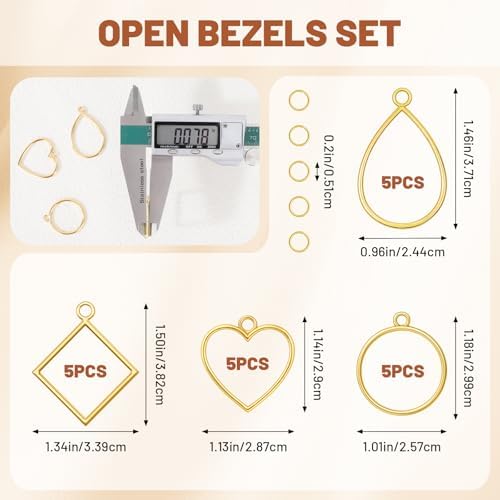 Gartful Open Bezels for Resin Jewelry Making, Smooth Hollow Frame Pendants with 100PCS Jump Rings, Craft Bezels for Necklace, Earrings, Craft Supplies, 4 Styles(Round, Heart, Square, Teardrops) - Image 2