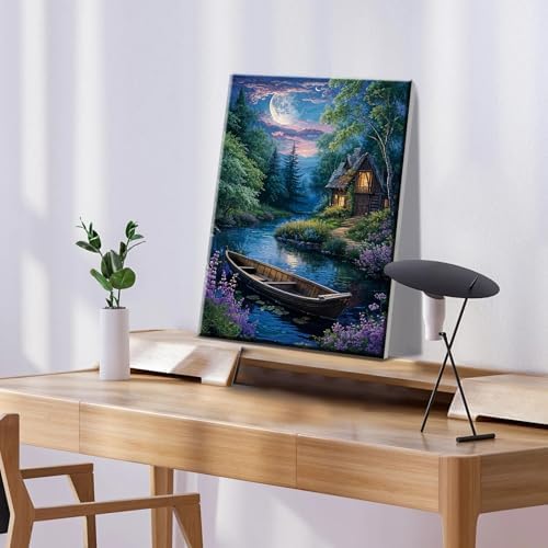 ATDMS Landscape Paint by Numbers Kit for Adult with Easel DIY Cabin Paint by Number with Frame Lake House Digital Oil Painting Kits for Wall Hanging Home Room Decor 7.87x11.81 Inch - Image 4