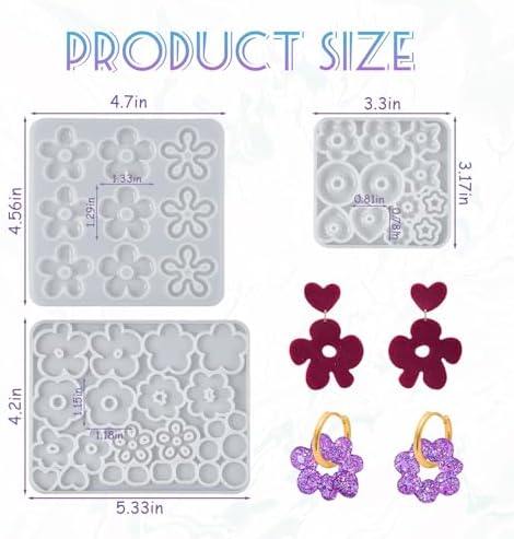YODOYO Flower Earring Resin Molds, 3pcs Star Heart Pendant Silicone Mold - Image 2