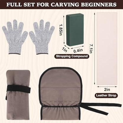 Wood Carving Kit 32 Pcs Wood Carving Tools Includes 20 Pcs Whittling Basswood Blocks 4 Different Sizes with 12 Pcs Whittling Knives kit for Woodworking Beginners Adults Hobby DIY Art Craft - Image 3