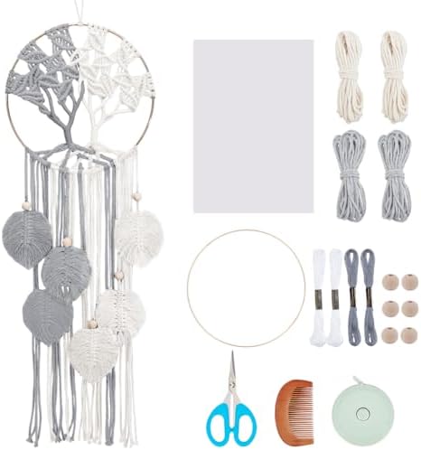 ACRNIGHEET Tree of Life Dream Catcher Macrame Kit for Adults Beginners Macrame Leave Wall Hanging Decor with Video Tutorials Handmade Woven Boho Home Decor for Bedroom Dorm Decoration(Grey Series) by ACRNIGHEET