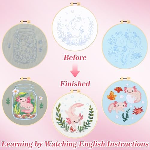 Mindsoft 3 Set Needlepoint Kit for Beginners with Hoop,Axolotl - Image 5
