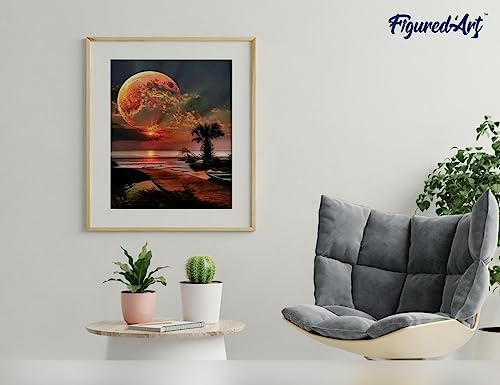 Figured'Art Paint by Numbers for Adults with Frame Full Moon and Beach Front 16"x20" - Craft Art Painting DIY Kit Canvas Already Stretched on a Wooden Frame - Image 4
