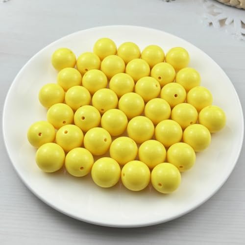 40pcs Acrylic Round Beads for Crafts 20mm Resin Candy Color Spacer Beads with Hole for Jewelry Making Sewing Crafts Decoration Necklaces Bracelets Earrings Supplies(Yellow) - Image 2