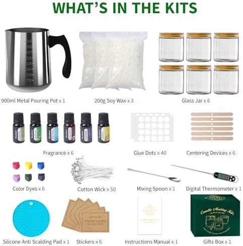 Aeraroma Candle Making Kit for Adults, Soy Candle Making Kit for Beginner - DIY Starter Candle Making Supplies with 900ml Candle Make Pouring Pot & Glass Jars, Perfect for Home Decorations - Image 2