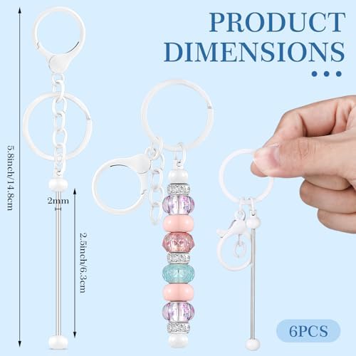 Huwena 6 Pcs Beadable Keychain Bars Metal Blanks DIY Crafts Jewelry Gift - Image 3
