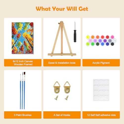 MOGTAA Tree of Life Paint by Numbers Kit for Adults Beginners with Frame, Landscape Adult Paint by Number Kits on Canvas with Easel, Easy DIY Oil Painting Kits for Home Decor, 8x12in - Image 5
