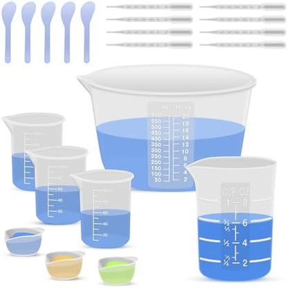 Silicone Resin Mixing Measuring Cups for Resin Supplies, 600ml/20oz Bowl, 250 & 100ml Thickened Reusable Silicone Cups for Epoxy Mixing, with Stir Sticks and Pipettes, Jewelry Making by SwigranceQualityCreativity