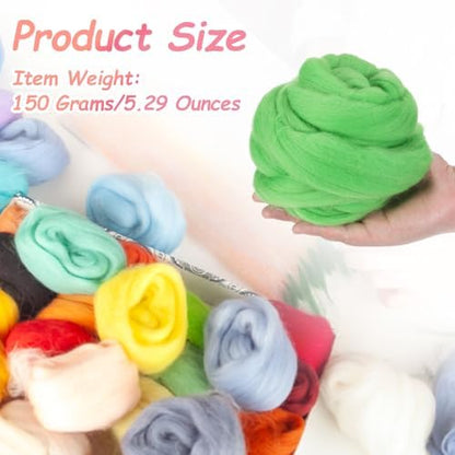 PATIKIL Wool Roving Yarn, 150G/5.3OZ Soft Felting Wool Pure Chunky Roving Yarn Bulk for Needle Felting Knitting Blanket Spinning Weaving DIY Craft, Light Grass Green - Image 2