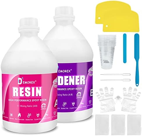 1 Gallon Epoxy Resin Kit, Crystal Clear, Self-Leveling, 1:1 Mix by Demorex
