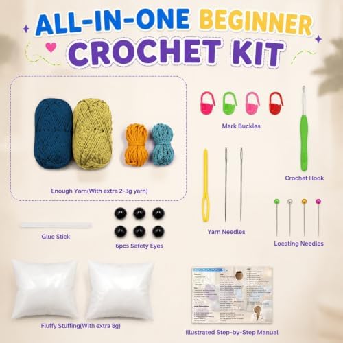 JYZJDKE Crochet Kit for Beginners Adults - DIY Amigurumi Elephant Knitting Starter Kit with Yarn Sets, Crochet Animal Kit Cute Stuffed Animal Craft Birthday Gifts (Dark Blue+Ginger Elephant) - Image 3
