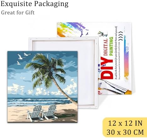 Natuyalo Framed Paint by Numbers for Adults Beginner, Beach Chair Acrylic Easy Paint by Numbers Kits with Frame Seascape Art Craft Kits for Adults Suitable for Wall Decoration 12x12 Inch - Image 6