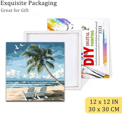 Natuyalo Framed Paint by Numbers for Adults Beginner, Beach Chair Acrylic Easy Paint by Numbers Kits with Frame Seascape Art Craft Kits for Adults Suitable for Wall Decoration 12x12 Inch - Image 6
