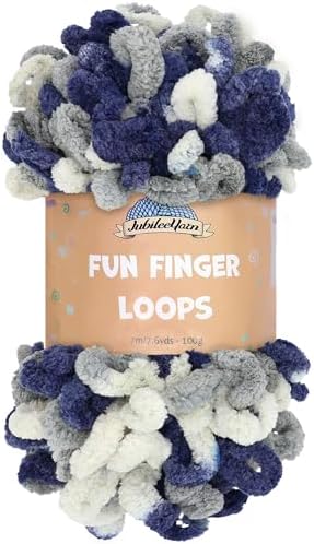 JubileeYarn Fun Finger Loops Yarn - Multicolor Navy Grey - 1 Skein by BambooMN