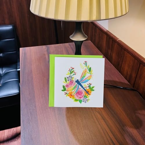 Quilling Cards, handmade card, quilled cards with Dedicated Paper, quilling birthday cards for women or all occasions: Mother's day, Greeting card, Birthday... daisy bouquet (Flowers with dragonfly) - Image 7