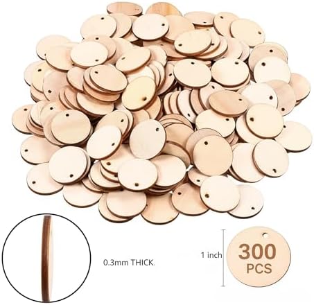300 Pcs Unfinished Wood Circle Pendants Round Disc Blank Natural Wooden Ornaments for Decoration DIY Craft Art Supplies (Round 1 x 1 x 0.12 inches) - Image 7