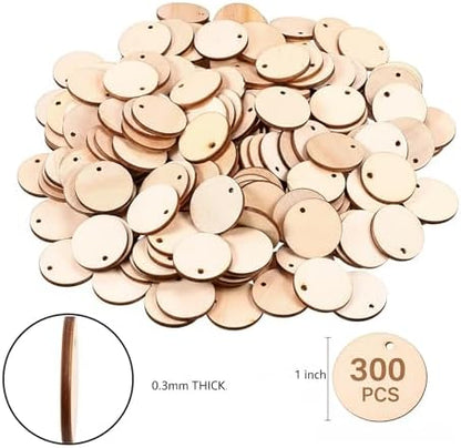 300 Pcs Unfinished Wood Circle Pendants Round Disc Blank Natural Wooden Ornaments for Decoration DIY Craft Art Supplies (Round 1 x 1 x 0.12 inches) - Image 7