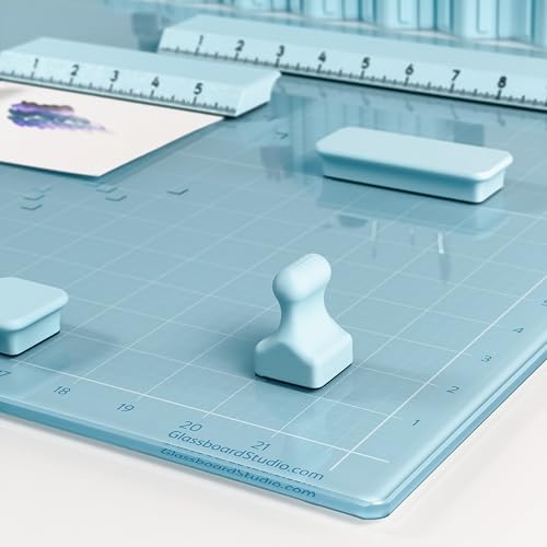 GLASSBOARD STUDIO Glass Craft Mat - Magnetic, Heat & Scratch Resistant - For Crafting, Cutting, Painting, Mixed Media Artwork - Grid Lines, Non-Slip Rubber Feet (Ice 13.5"L x 18"W) - Image 3