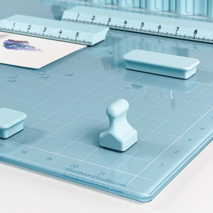 GLASSBOARD STUDIO Glass Craft Mat - Magnetic, Heat & Scratch Resistant - For Crafting, Cutting, Painting, Mixed Media Artwork - Grid Lines, Non-Slip Rubber Feet (Ice 13.5"L x 18"W) - Image 3