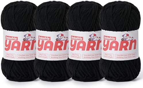 4 Pack Plush Chunky Chenille Yarn for Crocheting, Soft Fluffy Velvet Yarn for Crocheting Amigurumi, Fuzzy Baby Blanket Knitting 400g/524yds Bulky(4 Black) by Sekafris