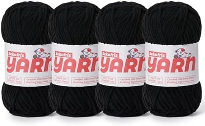 4 Pack Plush Chunky Chenille Yarn for Crocheting, Soft Fluffy Velvet Yarn for Crocheting Amigurumi, Fuzzy Baby Blanket Knitting 400g/524yds Bulky(4 Black) by Sekafris