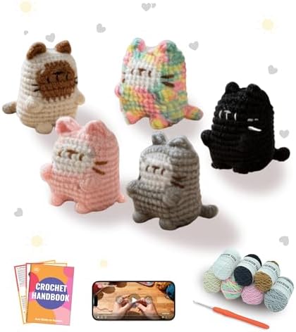 PAITIN Crochet Starter Kit – Easy DIY Craft Set for Adult Beginners, Handmade Yarn Art Project with Video Guidance (Mini Cat) by PAITIN