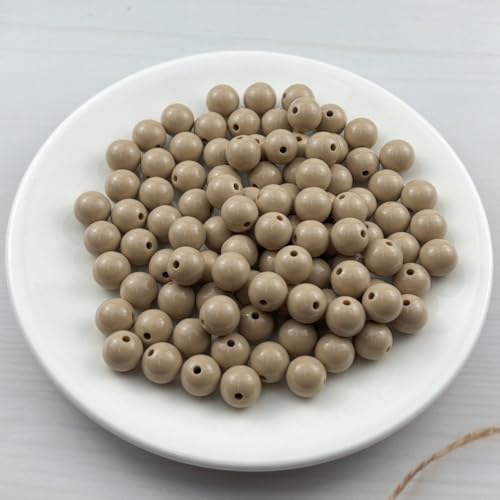 100pcs Acrylic Round Beads for Crafts 12mm Resin Candy Color Spacer Beads with Hole for Jewelry Making Sewing Crafts Decoration Necklaces Bracelets Earrings Supplies(Light Brown) - Image 2
