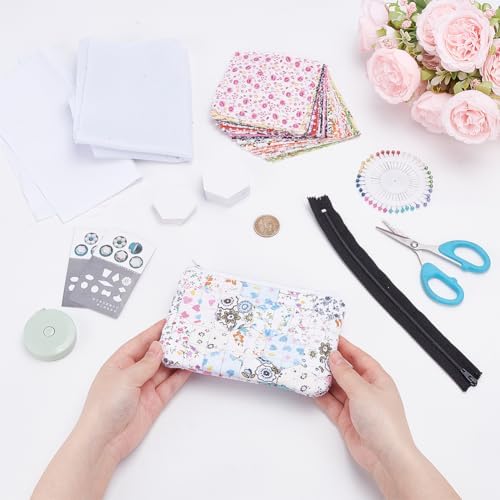 WEBEEDY 4 Sets DIY Quilted Hexagon Zipper Pouch Kit for Adult Beginners Small Quilted Zipper Bag Making Kit with Instructions DIY Makeup Pouch Bag Gift for Women Birthday Christmas, 6x3.2 inch - Image 4