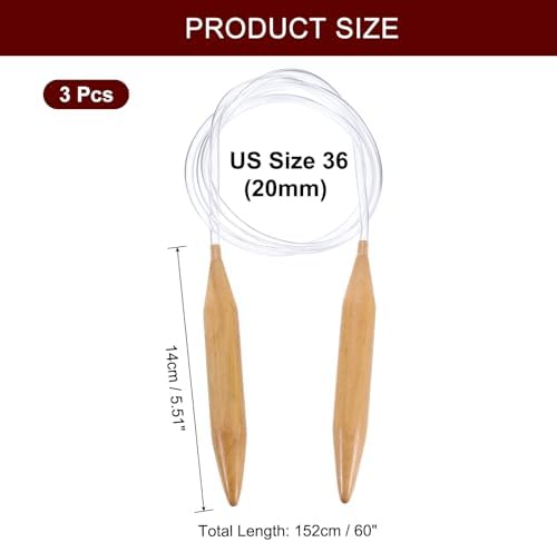 HARFINGTON 3Pcs US Size 35 (20 mm) Circular Knitting Needles, 60 Inch / 152 cm Round Wooden Needle for Handmade Projects DIY Knitting Blankets Socks Hats Sweaters - Image 2