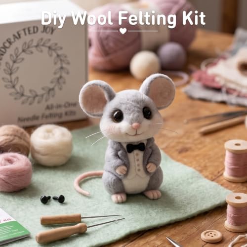 DIY Needle Felting Kit Cute Gentleman Mouse in Tuxedo – Needle Felting Starter Kit with Fiber Roving, Needles, Felting Pad & Instructions | Felted Character Animal Kit for Beginners Adults - Image 6
