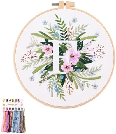 artcici Embroidery Kits Plant Flower Leaf English Letter Patterns for Beginners Adults, Full Range Embroidery Starter Kits Cross Stitch Needlework Supplies (Letter F) by Unknown