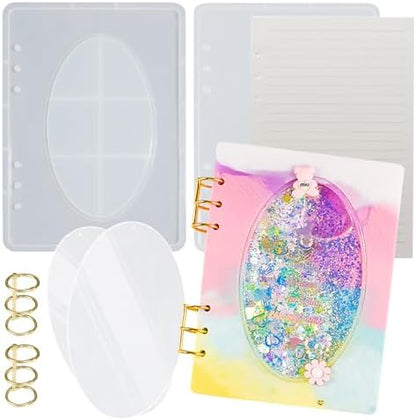 DIY Resin Shaker Journal Kit Oval Frame - Complete Set with Notebook Molds, Binder Refills by FUNSHOWCASE
