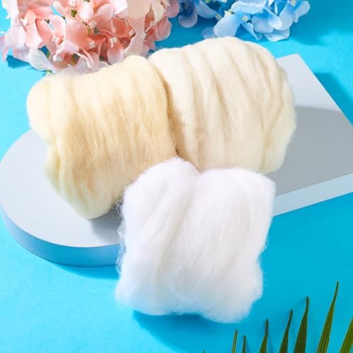 Boutigem 60G 3 Colors White Needle Felting Wool, Soft Chunky White Wool Roving for Needle Felting, Spinning Fibre Wool Roving for Beginners DIY Wool Painting Animal Crafts Supplies Material - Image 3
