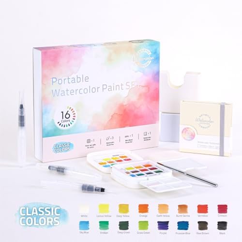 Watercolor Paint Mini 16-Color Solid Paint Kit Classic Colors Gift Set - Image 2