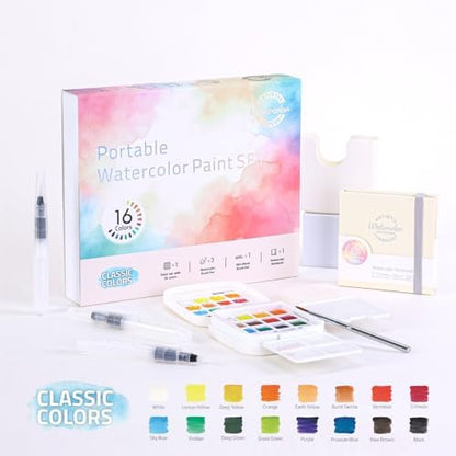 Watercolor Paint Mini 16-Color Solid Paint Kit Classic Colors Gift Set - Image 2