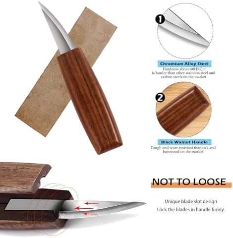 Wood Carving Kit,38pcs Wood Carving Tools with 9 Wood Carving Knives,3 Detail Knives,14 Basswood Blocks,Ergonomic Handle Design,Thick Leather Storage Bag,Whittling Kit for Beginners Adults Kids Hobby - Image 6